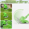 A green 2-in-1 cordless electric lawn trimmer with a flexible 90-degree adjustable head used for trimming, mowing, and cuttin