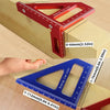 A red drawing line ruler and a blue drawing line ruler are shown next to a piece of wood for measuring and layout.