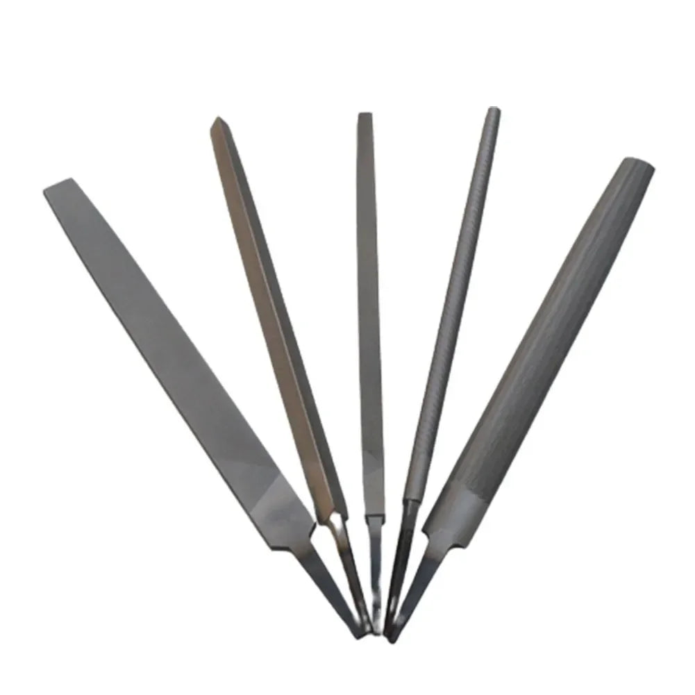 Six flat diamond files for woodworking and metalwork displayed at an angle.