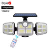 Luz de inundación solar exterior con sensor de movimiento de 4 cabezales e integrado, con control remoto.