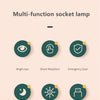 A diagram showing six functions of a multi-function socket lamp including bright eye, share medallion, emergency door, night 