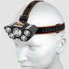 A black elastic headwear with an LED light is shown on a white mannequin head.