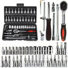 A collection of 46 metric socket wrenches and tools in various sizes and finishes.