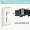 A hand is detaching a white electrical outlet cover from a wall using a tool.