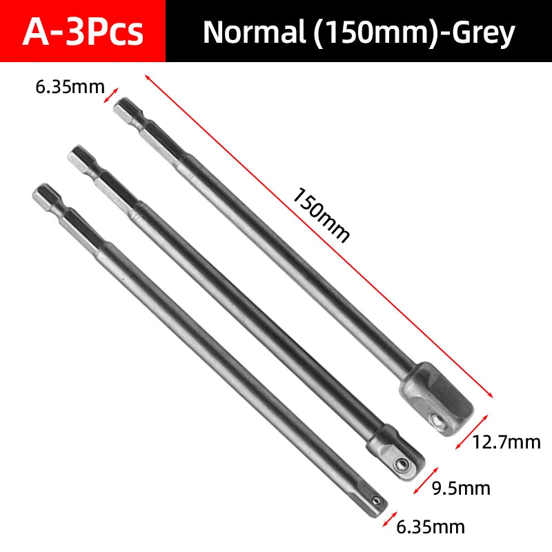 Three normal 150mm grey socket adapters with various sizes shown against a white background.