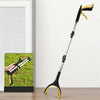 A long, black and yellow foldable litter picker and trash reacher tool is shown against a white background.