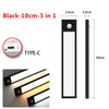 Black 3-in-1 LED motion sensor under cabinet light with Type-C connection and adjustable beam.