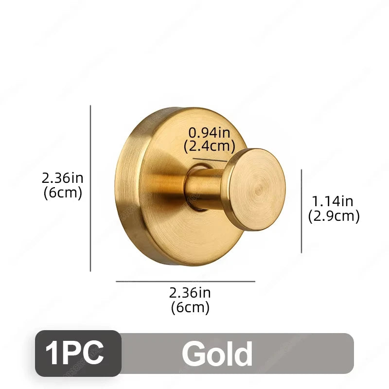 A round gold stainless steel suction cup hook with a cylindrical mounting post.