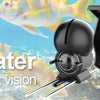 A black underwater camera is shown next to a fish, demonstrating 30M HD 1080P night vision capabilities.