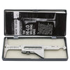 A precision welding gauge is shown in its black case with a measuring tool inside.
