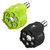 A bright lime green pressure washer nozzle set with multiple adjustable tips and a silver connector.