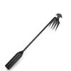A black multifunctional hand weeder tool with a long handle and a pronged tip for gardening.