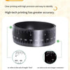 A black magnetic dual scale flexible measuring ruler showing inch and centimeter markings.