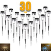 Thirty pieces of solar powered outdoor pathway lights shown with a close-up and ground reflection.