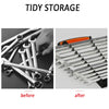 Before and after comparison of a plastic wrench organizer rack for hand tools