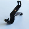 A black adjustable metal curtain rod bracket with a clamp mechanism.