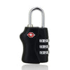 A black TSA combination padlock with a silver shackle and three numbered dials.