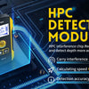 An HPC detection module device with a yellow and black casing is shown on a circuit board context.