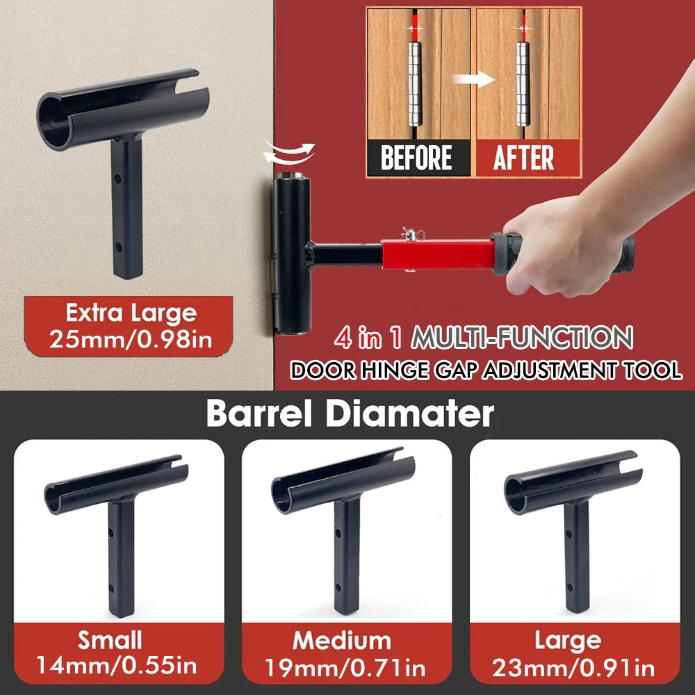Un jeu d'outils de réglage de charnières de porte en baril, en tailles petite, moyenne et grande.