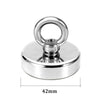 Silver heavy duty neodymium fishing magnet with a circular base and a loop.