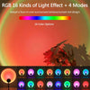 A display of 16 color options for an RGB light effect, showing various sunset and rainbow designs.