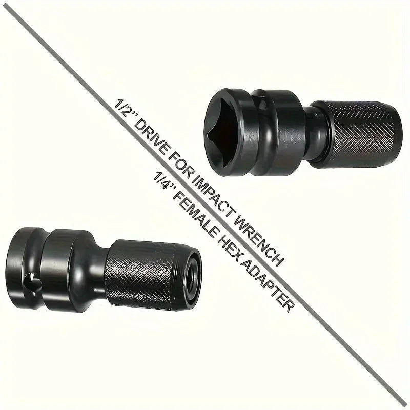 A set of impact wrench adapters and socket extension bits shown with a diagonal line indicating the size difference.