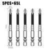 A set of five 65L precision magnetic drill bits shown with various dimensions and measurements.