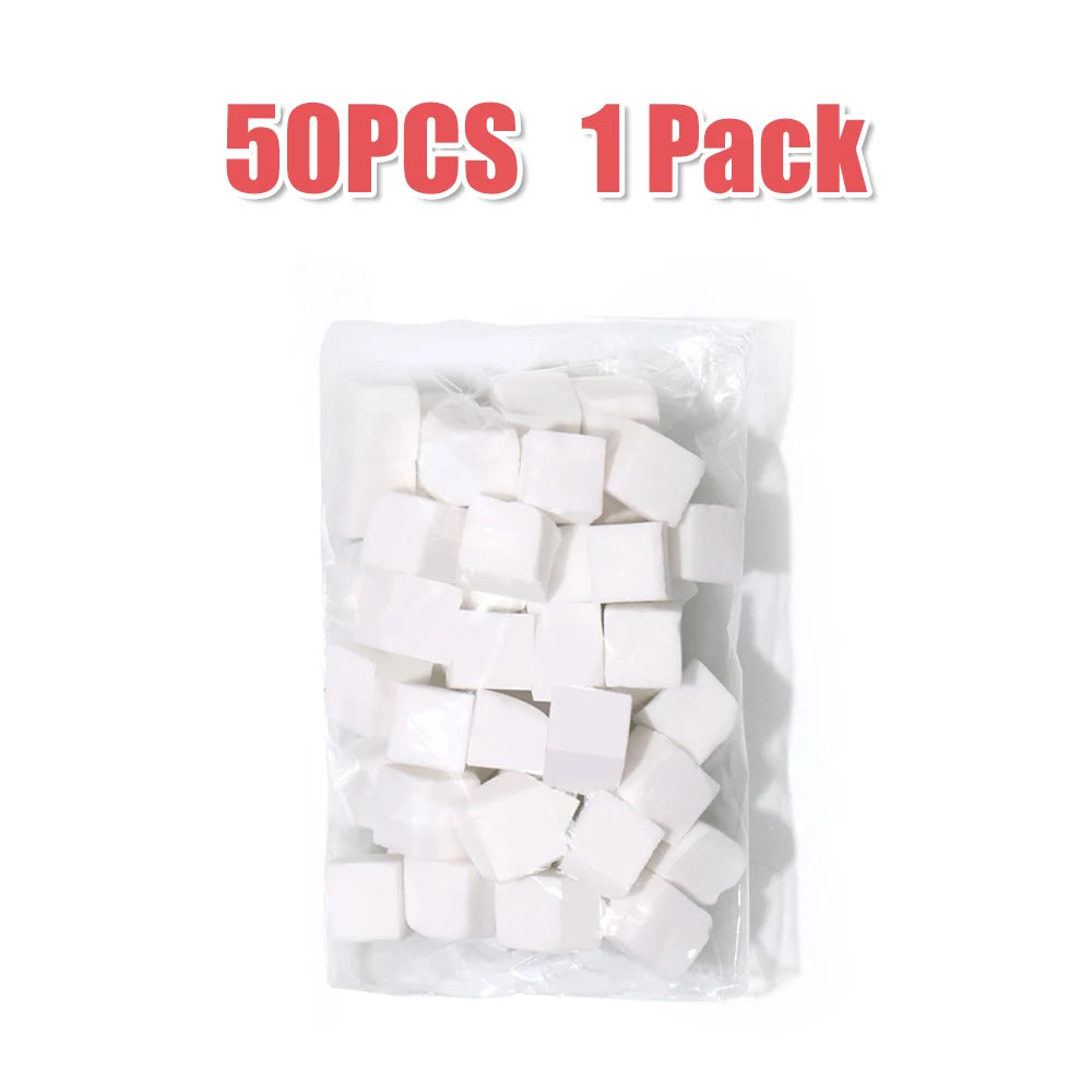 A package containing 50 pieces of white nail art sponges and a grabbing pen.