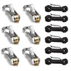 Set of adjustable aluminum tent rope tensioners with black braided ropes