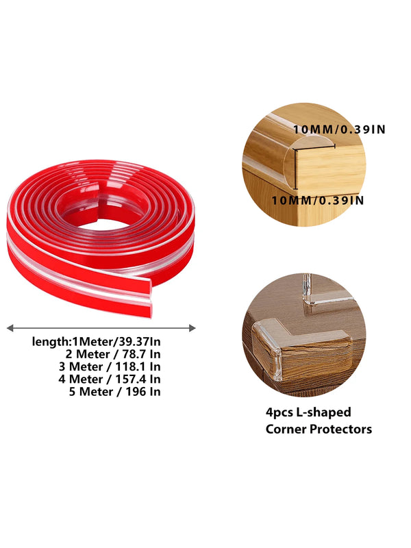 Red silicone edge protector strips for furniture corners in various lengths and thicknesses