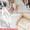 A person is using a Miter Angle Measurement Tool to find an angle on a wooden surface.