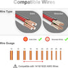Diagram showing compatible solid and stranded wires with various gauges for T-Tap wire connectors