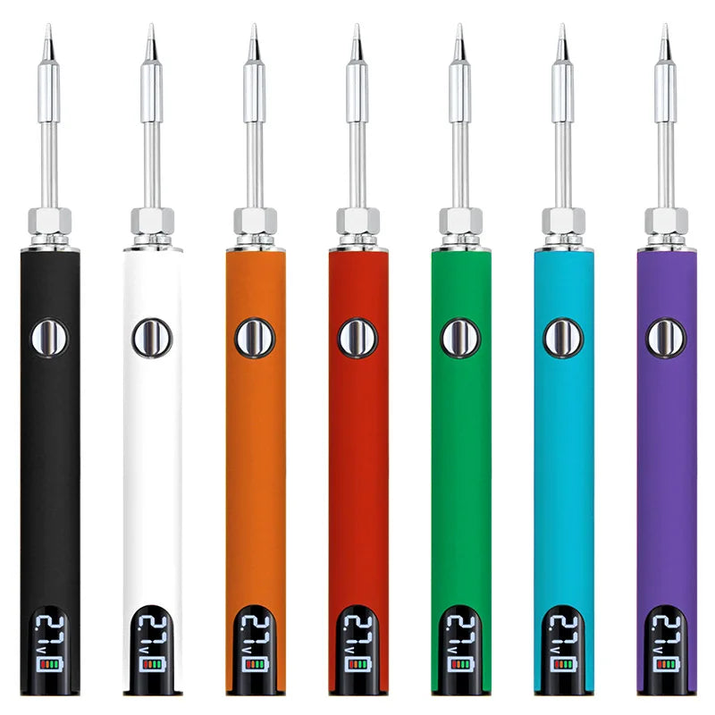 Ein Set digitaler Lötkolbenstifte in verschiedenen Farben, darunter schwarz, weiß, orange, rot, grün, cyan und lila.