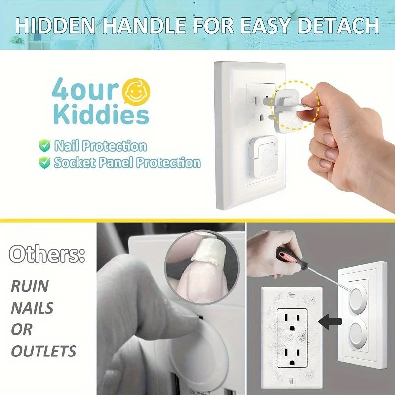 White hidden handle outlet covers for baby proofing with nail protection and socket panel protection