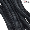 Close-up of black heavy duty double braid docking rope strands