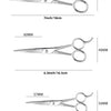 Un juego de tijeras profesionales de acero inoxidable para cortar el cabello, mostradas en varios tamaños y ángulos.
