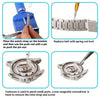 A set of professional watch repair tools including a push rod, belt replacement tool, and tweezers for watch maintenance.