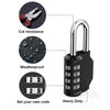 A black heavy duty combination padlock with a key and various features highlighted.