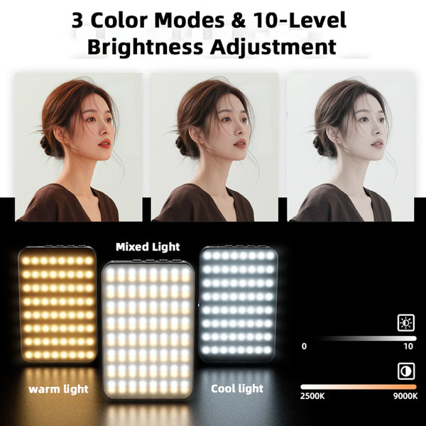 مجموعة إضاءة فيديو LED احترافية بثلاثة أوضاع لونية وتعديل سطوع بعشر مستويات.