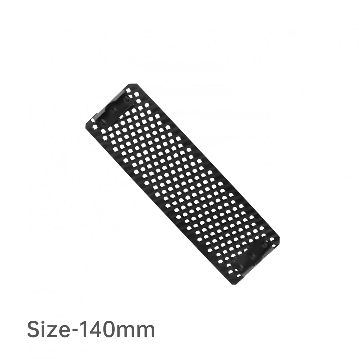 A black precision flat shaver replacement blade with a grid pattern, shown from above.