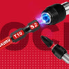 A red and black magnetic screwdriver set with a glowing tip, shown next to double lock icons.