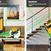 Nivel láser amarillo y negro autonivelante usado para nivelación horizontal y vertical en una habitación.
