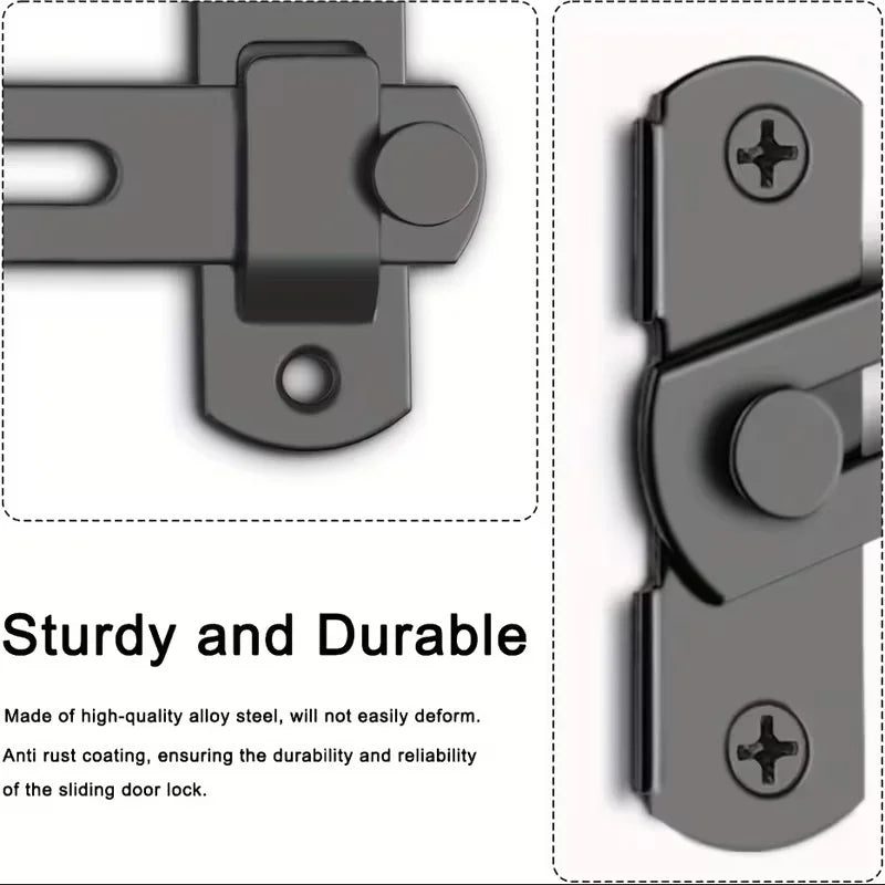 Close-up view of a sturdy, durable stainless steel sliding door lock mechanism.
