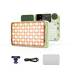 A compact green and white LED light kit with a rectangular panel and an attached battery and cable.