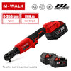 مفتاح كهربائي لاسلكي أحمر من طراز M-WALK مع بطارية وملحقات على خلفية بيضاء.