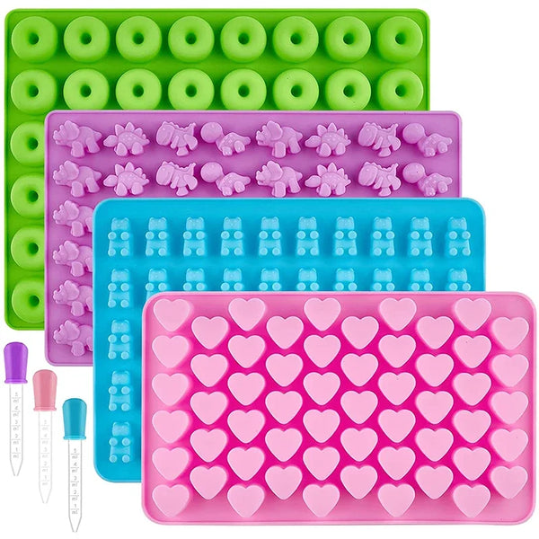 Set aus multifunktionalen Silikon-Spezialformen in verschiedenen Farben wie grün, lila und rosa.