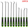 A set of ten precision car oil seal screwdrivers with black and green handles and metal shafts.