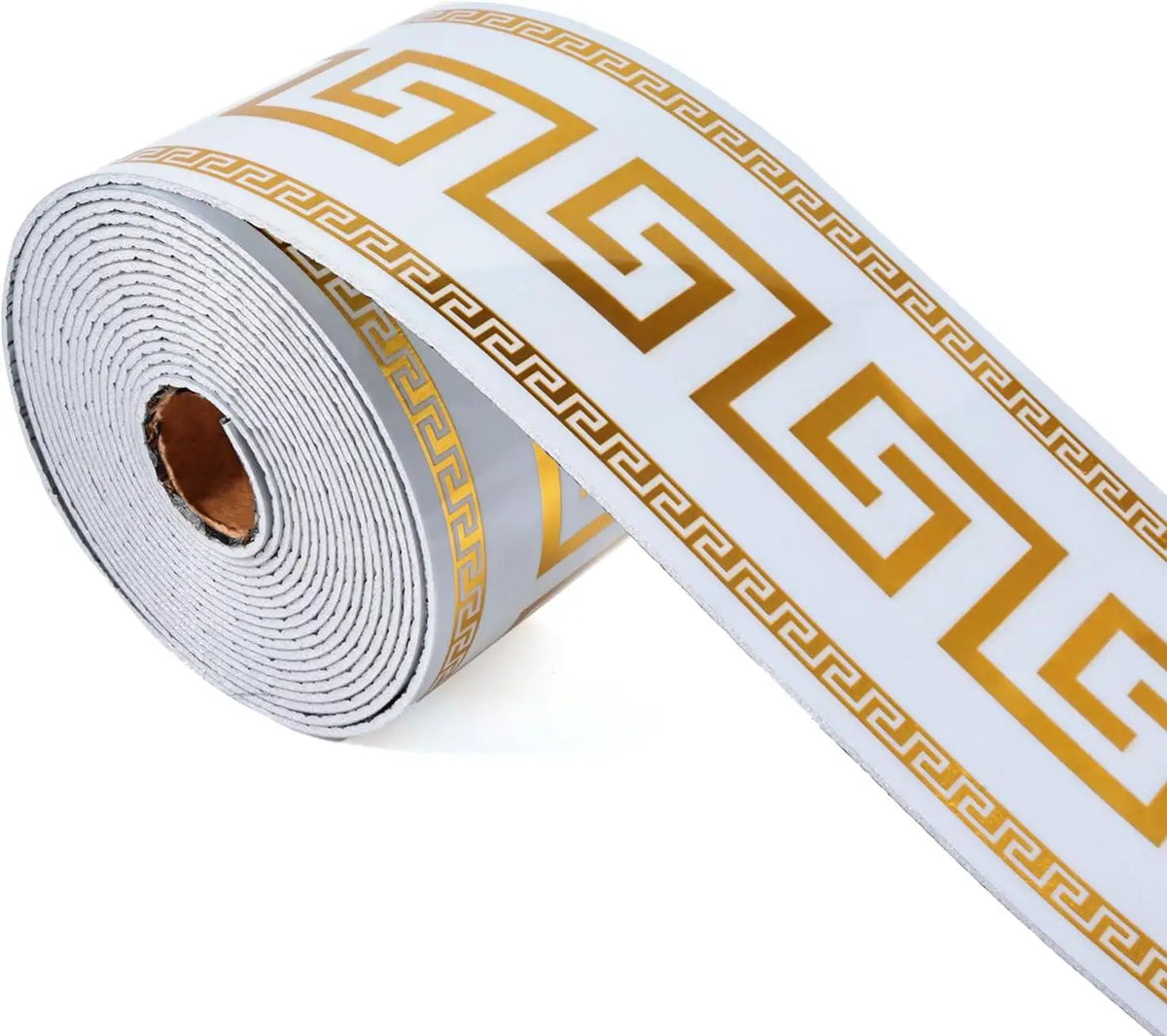 Rolle selbstklebender wasserdichter PVC-Wandrahmen-Sticker mit goldenem griechischem Muster auf weißem Hintergrund