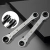 A silver 4-in-1 multi-size refrigeration ratchet wrench is shown with an inset detail view.