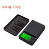 A black digital jewelry scale with a green display showing 0.00, next to a specification range of 0.01g-100g.